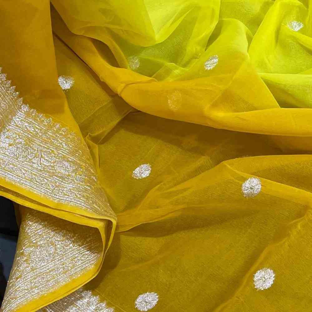 Yellow Khaddi Chiffon Saree